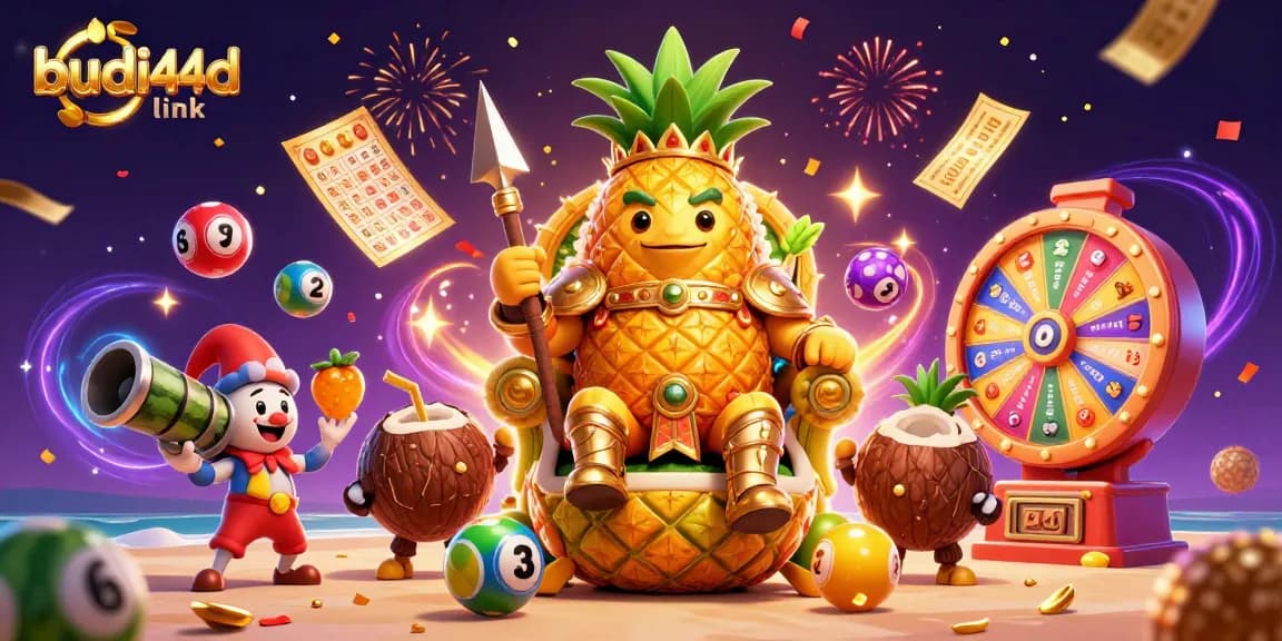 Engage with the budi4d link at the vibrant casino scene featuring a golden pineapple king surrounded by exciting gambling elements.