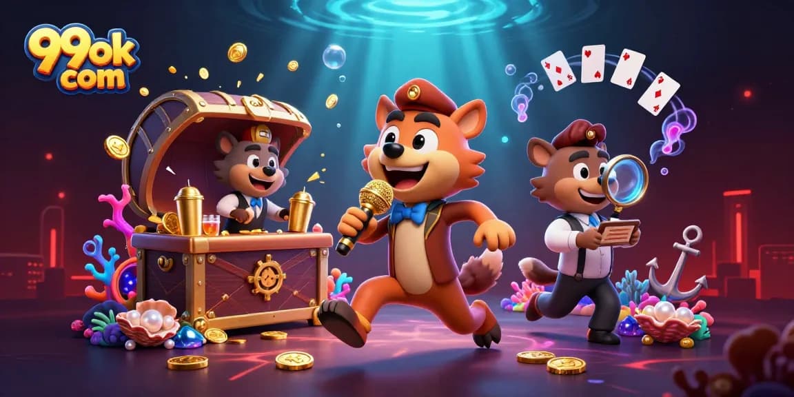 Engage in vibrant gameplay at 99ok com with exciting casino-themed illustration featuring lively characters in action.