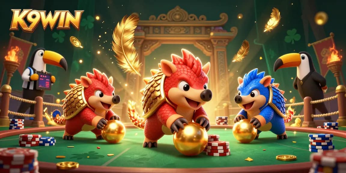 Engage in thrilling gameplay with K9WIN as rival pangolins battle amid poker chips!