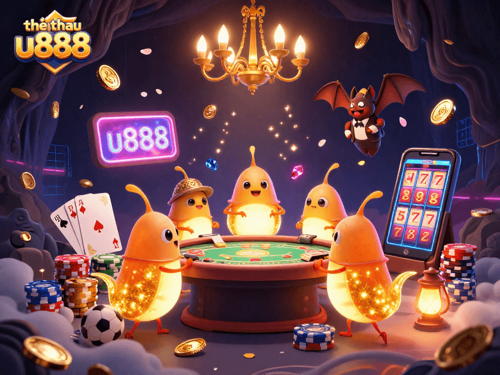 Engage with thể thao u888 as glowworms light up a vibrant sports betting scene in a dynamic cave casino.