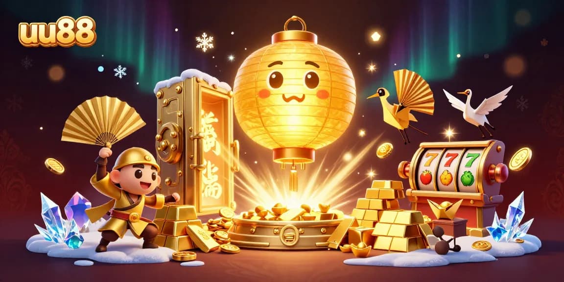 Experience the excitement of uu88's casino with dynamic gold elements, lantern spirit, and vivid animations.