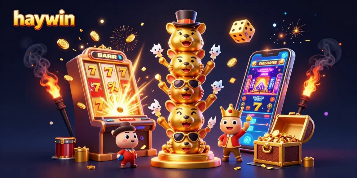 Experience the excitement at haywin with an animated totem celebrating casino fun and jackpots.