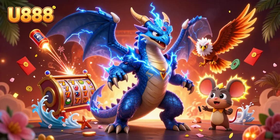 Win big with U888's vibrant gaming scene featuring thrilling slots and dynamic characters.