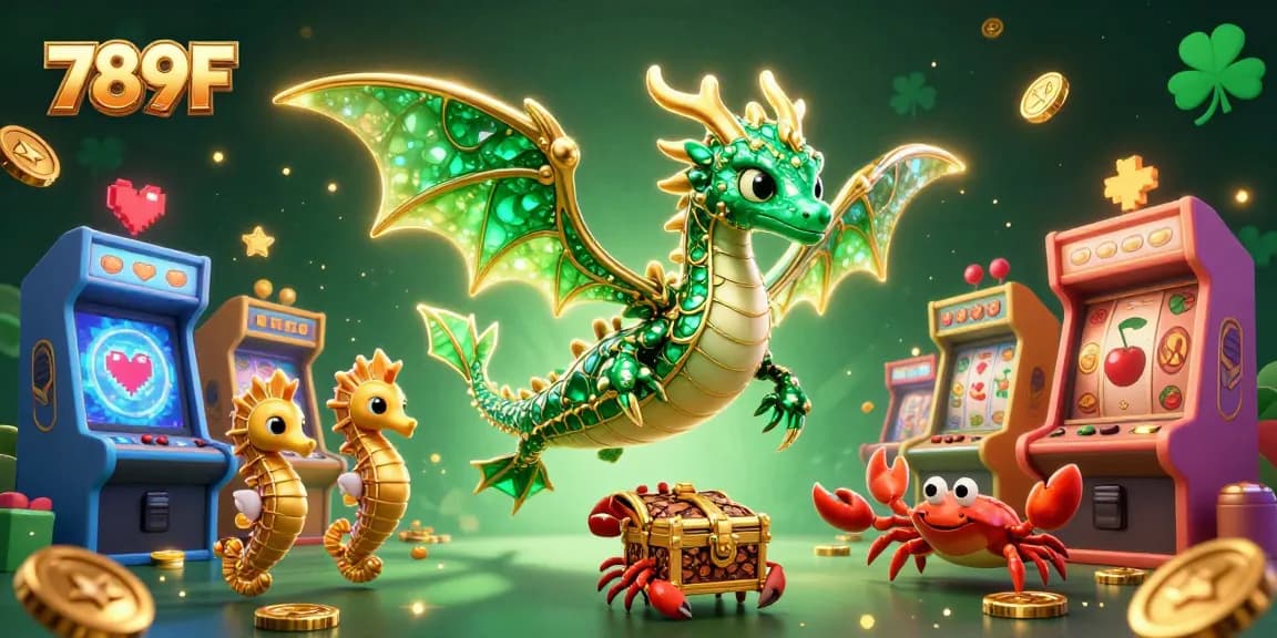 Engage in thrilling gameplay with 789F's vibrant 3D casino scene including slots and sea-themed characters.