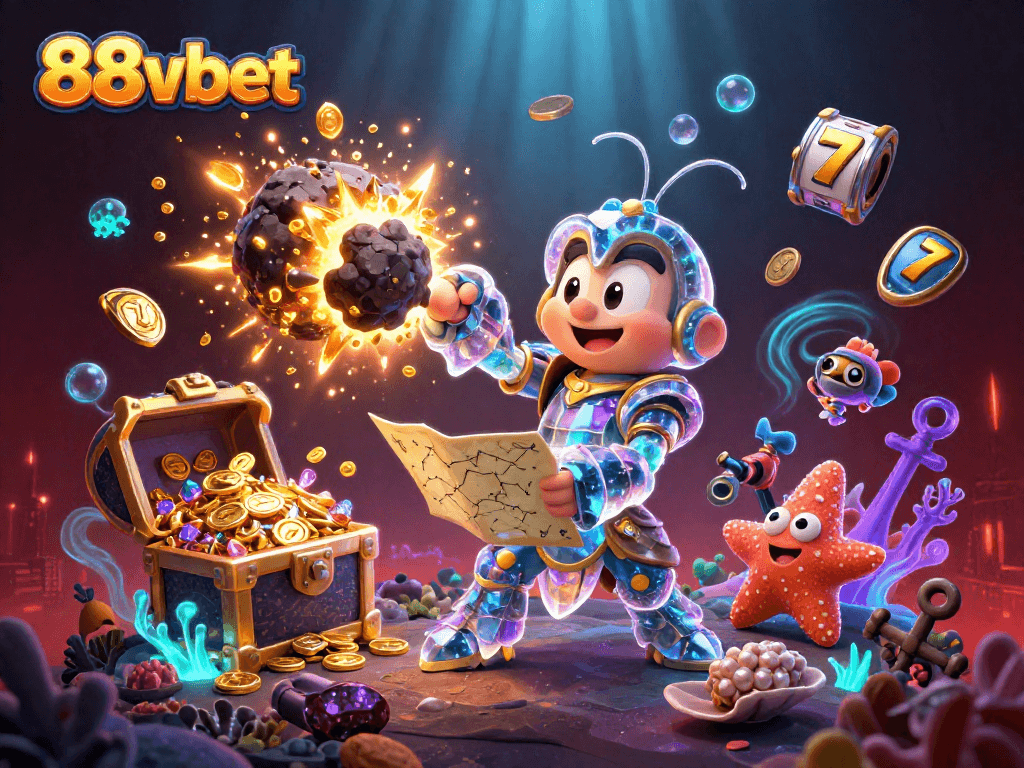 Experience thrilling wins at 88vbet with a packed casino scene featuring vibrant game elements and characters.