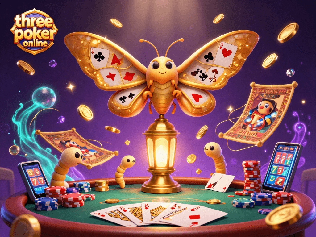 Experience thrilling three card poker online with dazzling casino elements in a captivating 3D illustration.