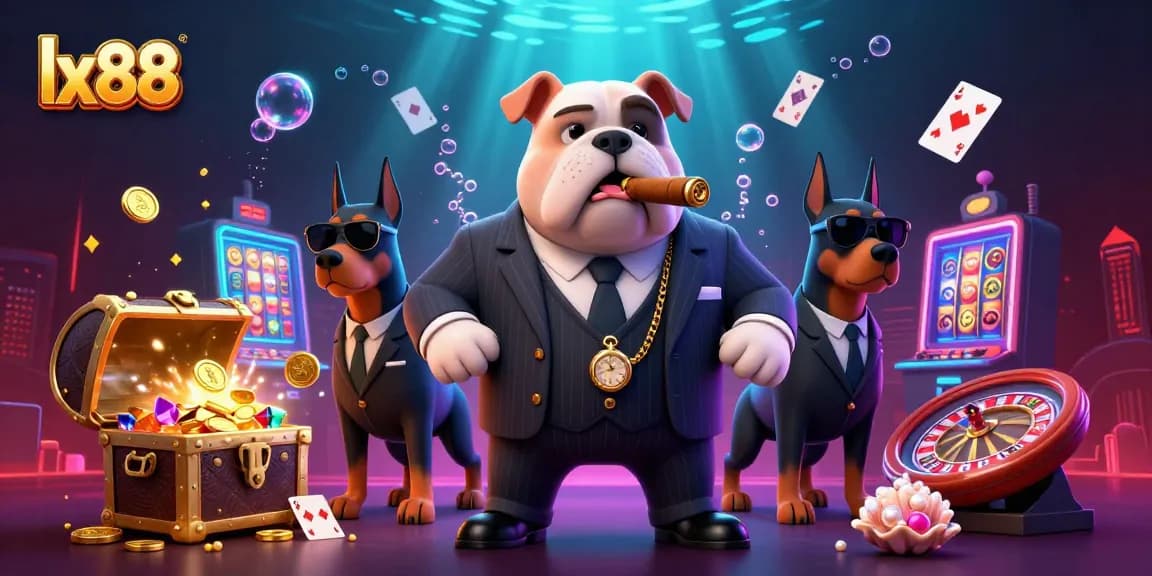 Experience luxury gaming at lx88 with a 3D mafia theme, showcasing rich casino elements.