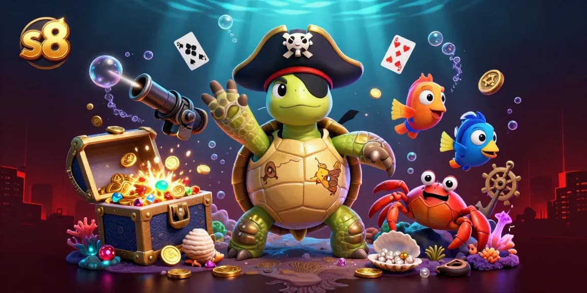Engage with thrilling gameplay at S8, featuring vibrant casino elements and dynamic aquatic characters.