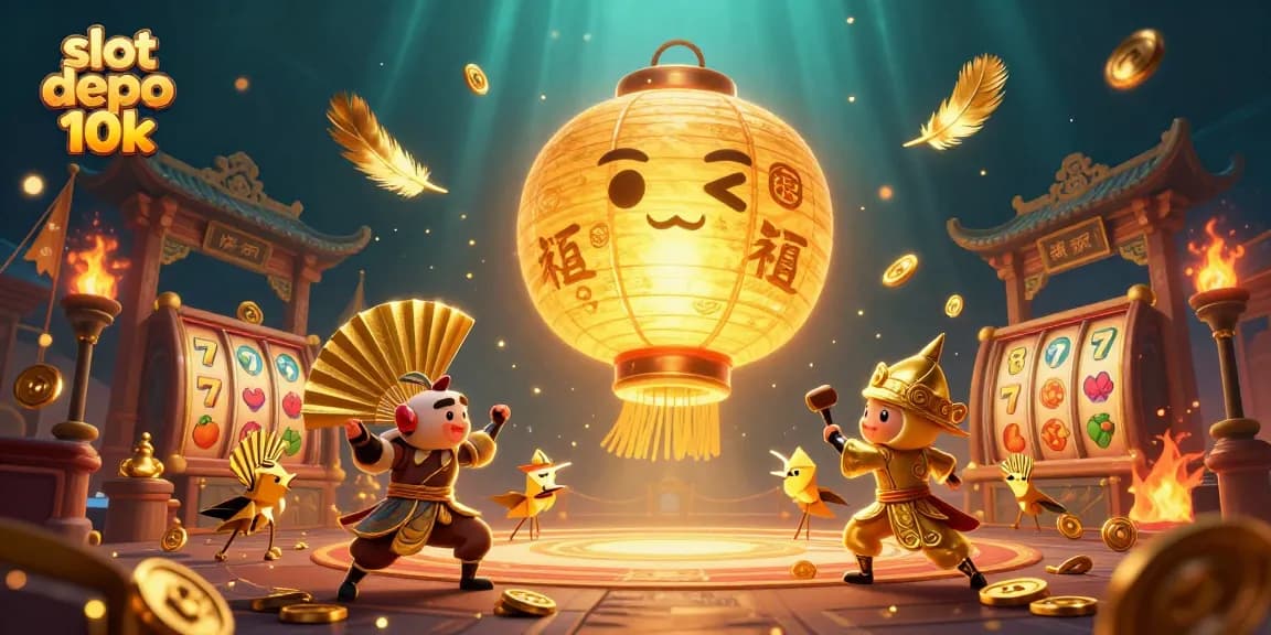 Engage with slot depo 10k excitement in a vibrant casino scene featuring a glowing lantern spirit.