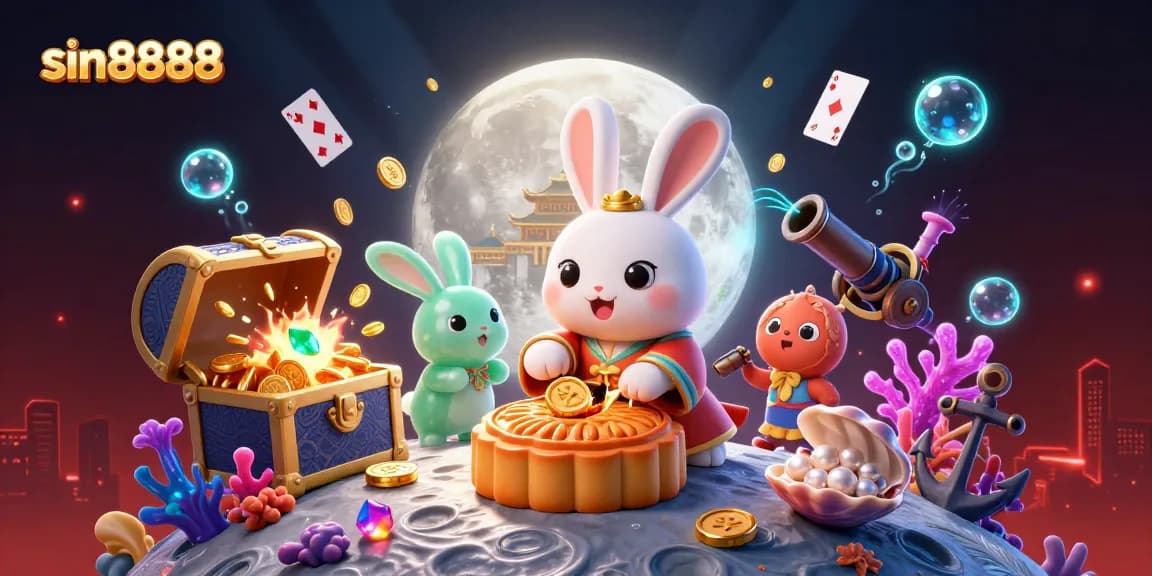 Experience thrilling games with sin8888 as cartoon moon rabbits reveal hidden poker chips.