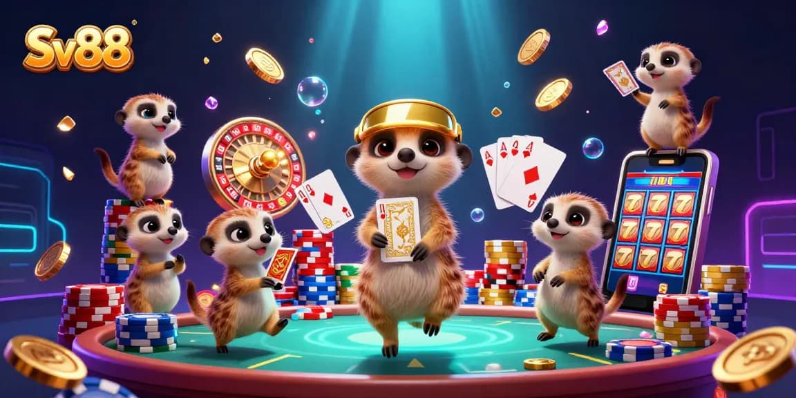 Win big at Sv88 with a vibrant casino scene alive with meerkats and dynamic gaming action.