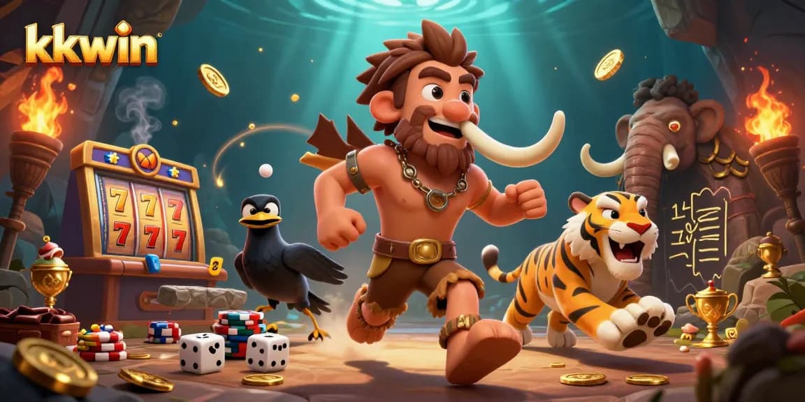 Play thrilling slots and classic games at kkwin's vibrant casino setting, featuring vivid characters and dynamic elements.