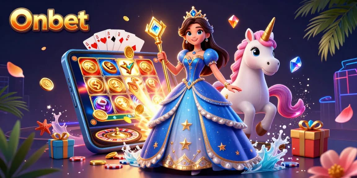 Experience the charm of Onbet with a captivating casino scene featuring characters and gaming elements.