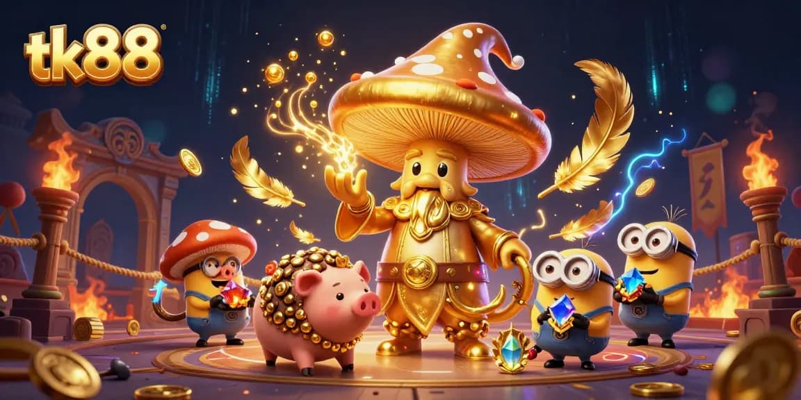 Experience thrilling magic and treasure hunting at tk88 Casino, with vibrant characters and magical elements.