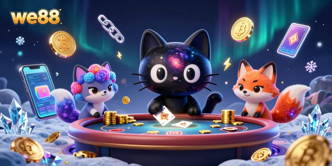 Engage with we88's cosmic casino experience, showcasing vibrant characters and immersive gaming elements.