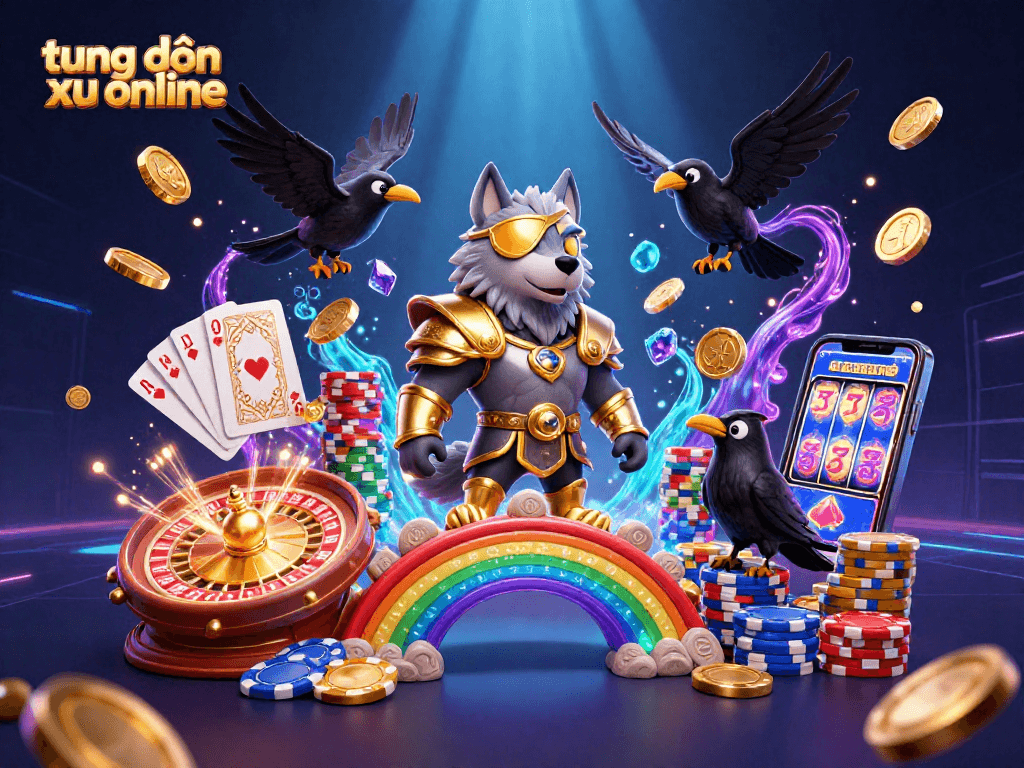 Experience the excitement of playing tung đồng xu online with vibrant casino elements in 3D.