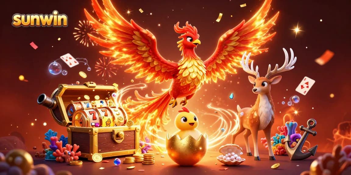 Experience the exhilarating action at sunwin with a vibrant casino-themed illustration showcasing iconic elements.