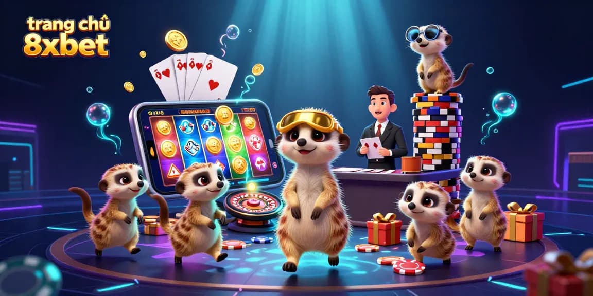 Experience thrilling gaming fun at trang chủ 8xbet with vibrant casino elements and meerkat characters.