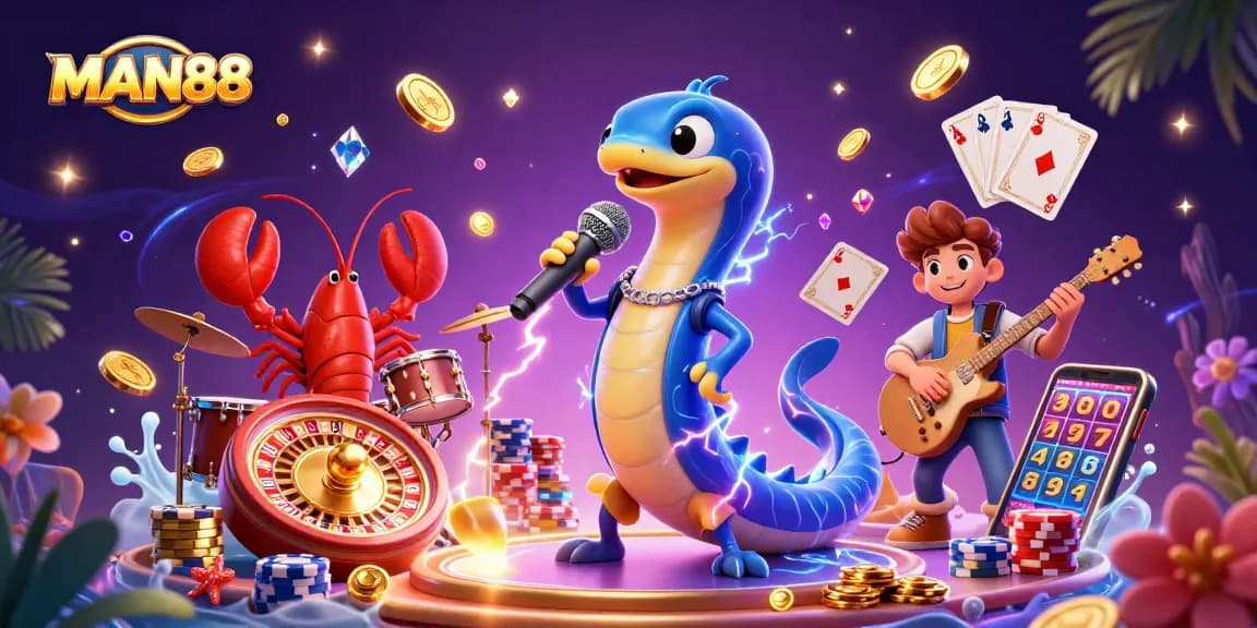 Experience excitement at MAN88's underwater casino with vibrant characters and dynamic game elements.