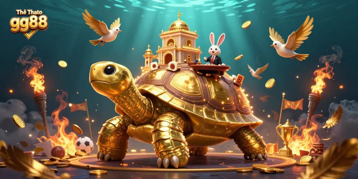 Bet on thrilling matches with Thể Thao gg88, featuring a grand tortoise casino and sports elements.