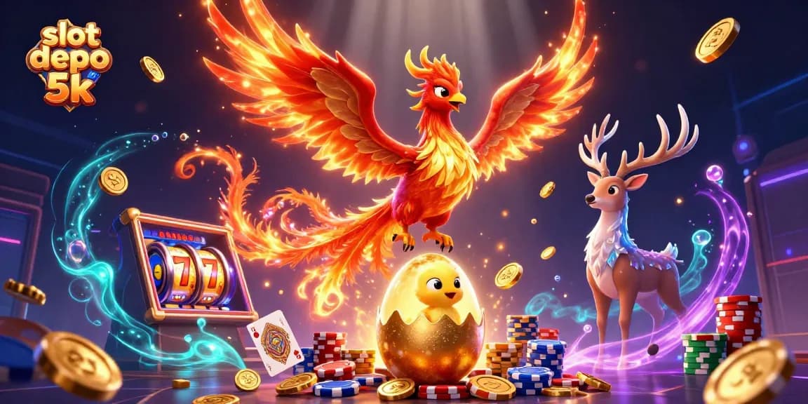 Players engage with thrilling slot depo 5k games featuring golden phoenix and vibrant casino elements.