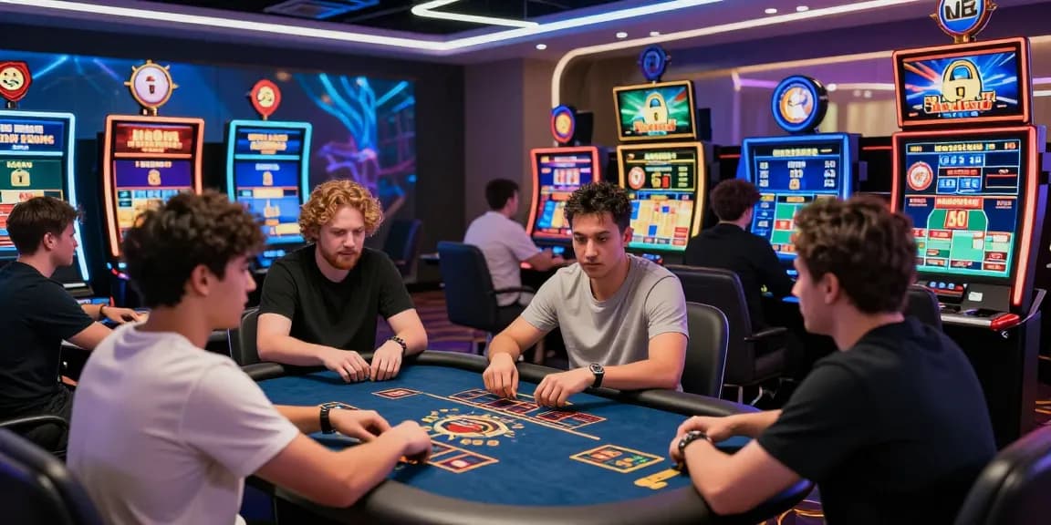 Engaged players enjoying BL555 online gambling with vibrant screens, showcasing sports and casino games.