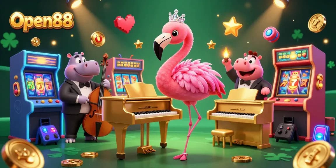 Engage with Open88's thrilling casino experience featuring animated characters and vibrant game elements.