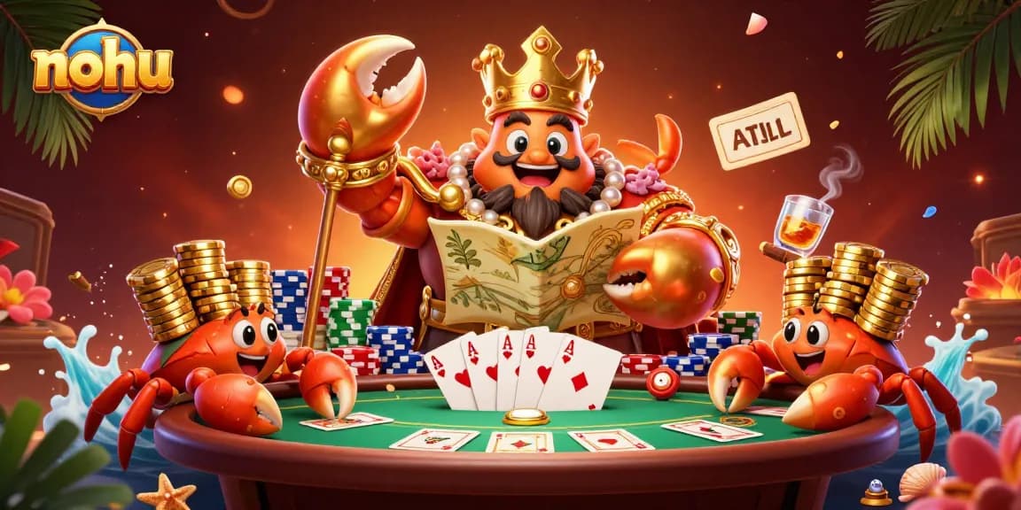 Experience thrilling poker action with nohu, featuring a golden crab emperor and vibrant game elements.