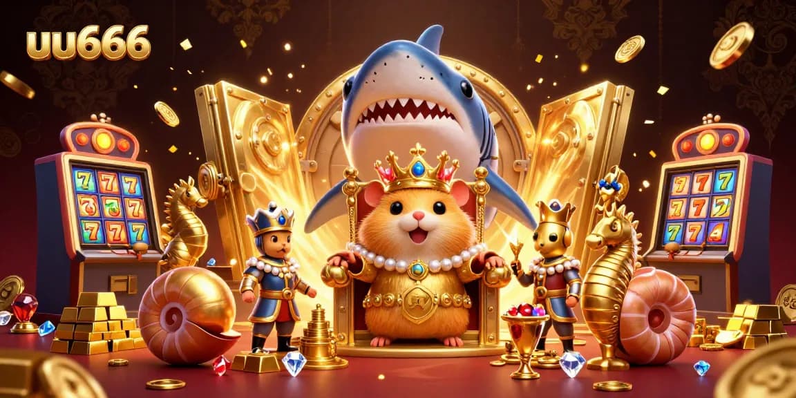 Experience the thrilling world of uu666 with a golden hamster king ruling over jackpot treasures in a vibrant casino!