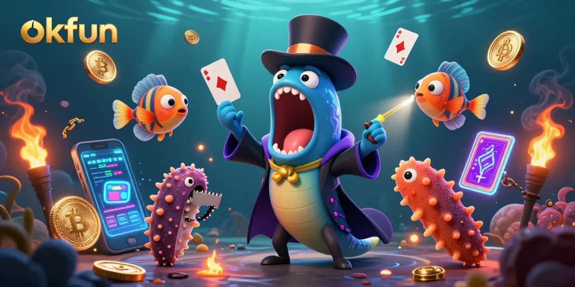 Engage in thrilling games at okfun with a vibrant underwater scene featuring unique characters and digital elements.