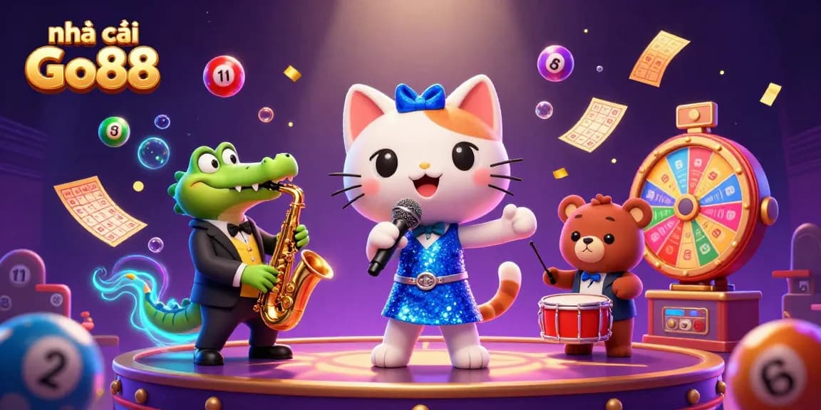 Play and win at nhà cái Go88 with a vibrant casino scene featuring entertaining characters.