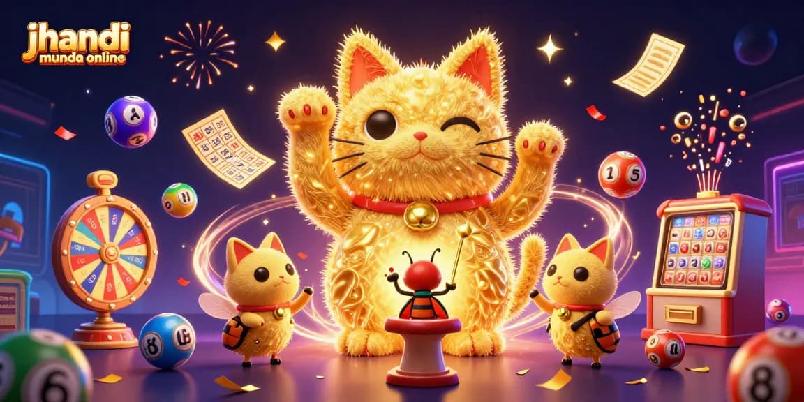 Engage in jhandi munda online with vibrant lottery elements, lucky cat symbols, and playful effects.