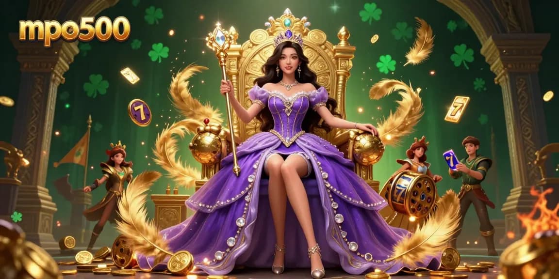 Engage with the mpo500 thrilling slot scene featuring a royal character amongst golden riches.