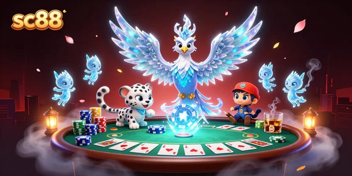 Experience dynamic gambling with sc88's 3D casino elements featuring vibrant characters and colorful poker chips.