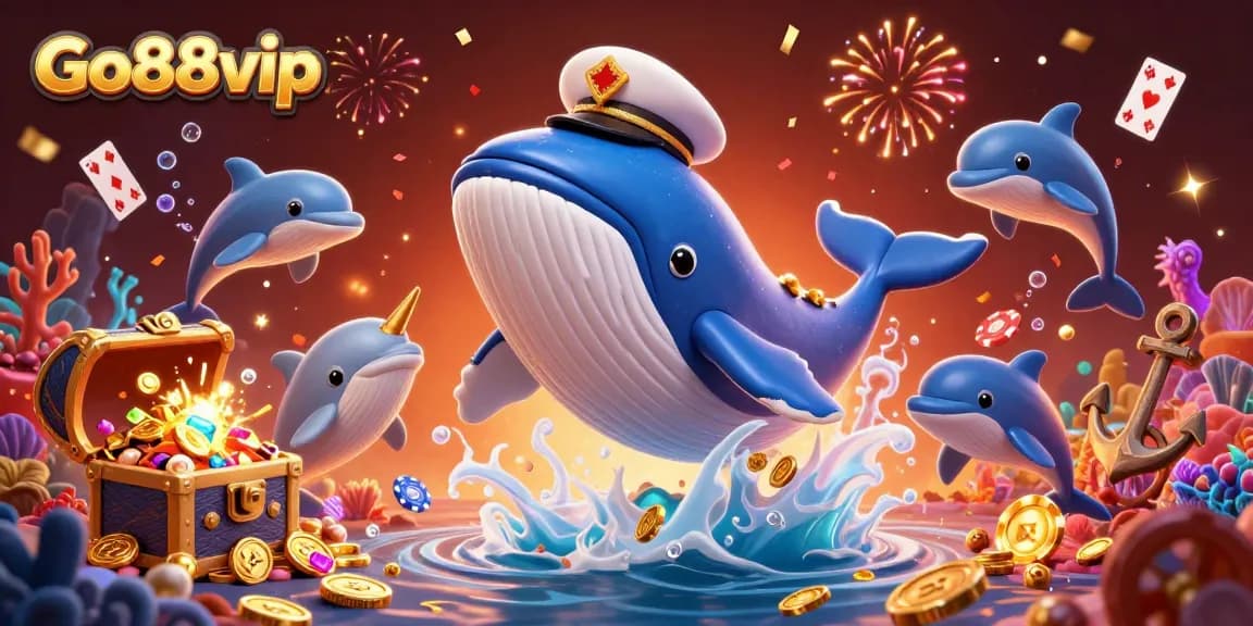 Experience exciting gameplay with Go88vip, featuring a vivid underwater scene filled with playful dolphins and treasure.