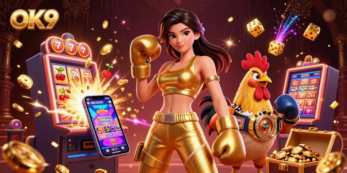 Engage in thrilling gameplay at OK9 with exciting slot machines, golden dice, and championship characters.