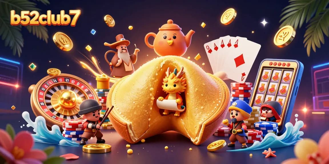 Engage with b52club7's exciting gameplay through a vibrant casino-themed illustration of fortune and fun.
