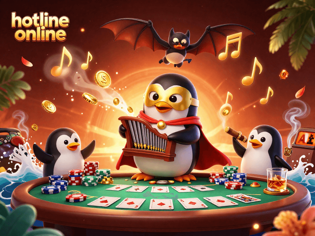 Engage in thrilling hotline online gameplay with a penguin and unique casino atmosphere.