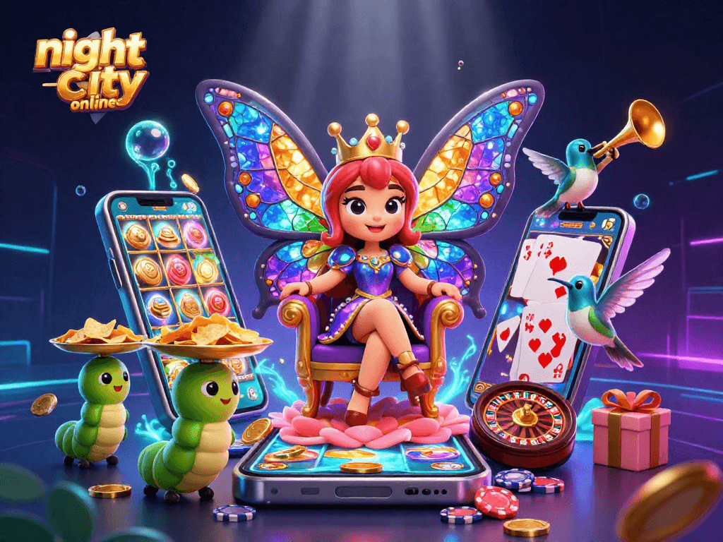 Engage in thrilling gameplay in night city online with colorful slot games and vibrant characters.