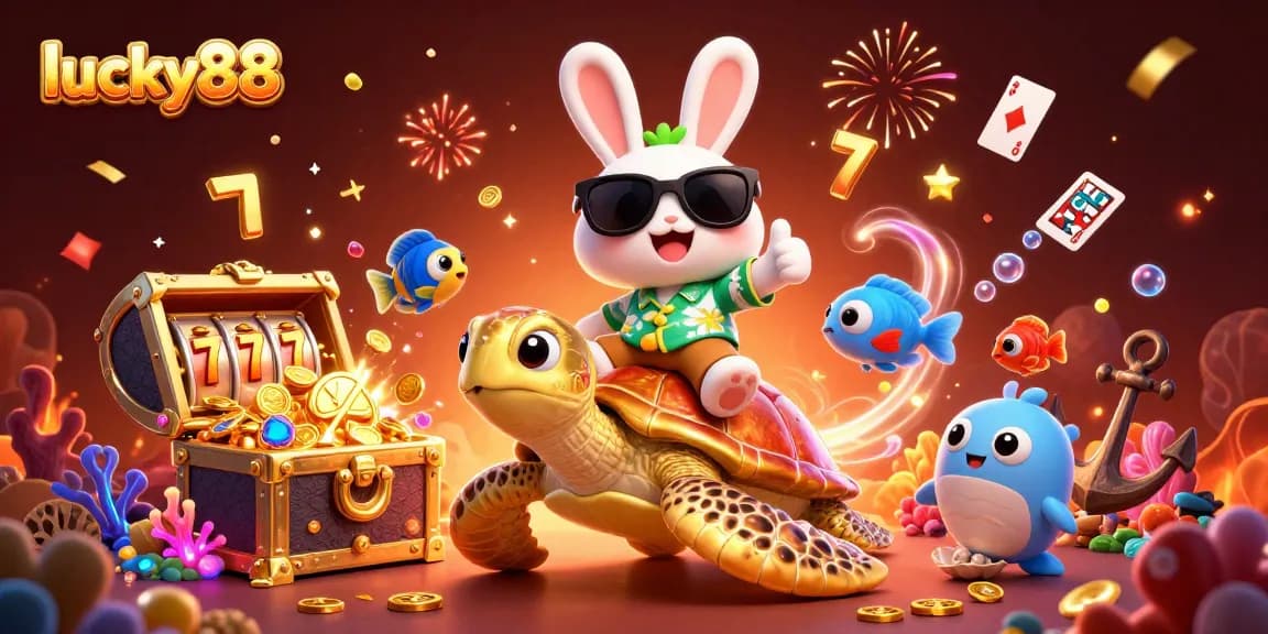 Engage with lucky88's thrilling slots in a vibrant 3D illustration filled with excitement.