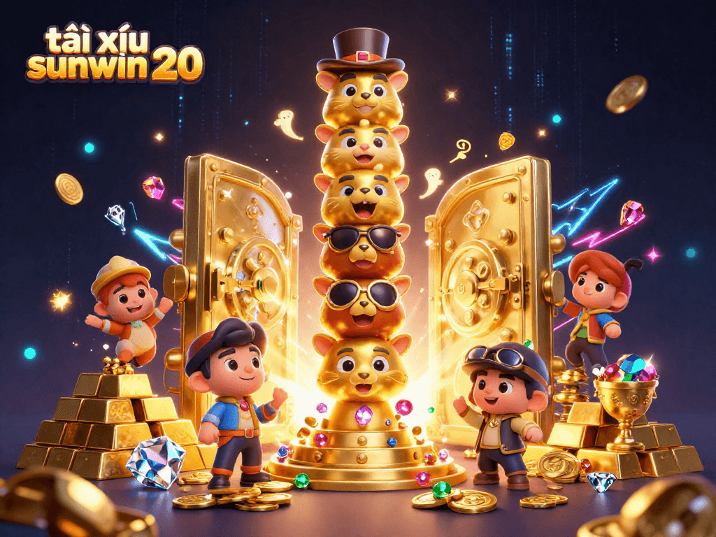 Experience the excitement of tài xỉu sunwin 20 with a dazzling illustration of animated casino elements.