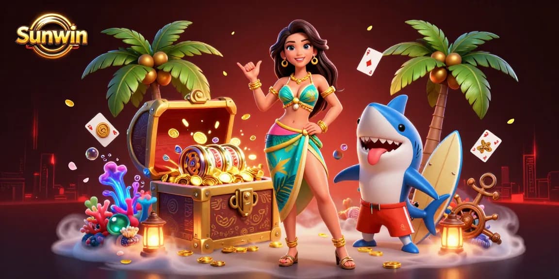 Experience thrilling wins with Sunwin's vibrant casino scene, featuring glamorous characters and exciting game elements.