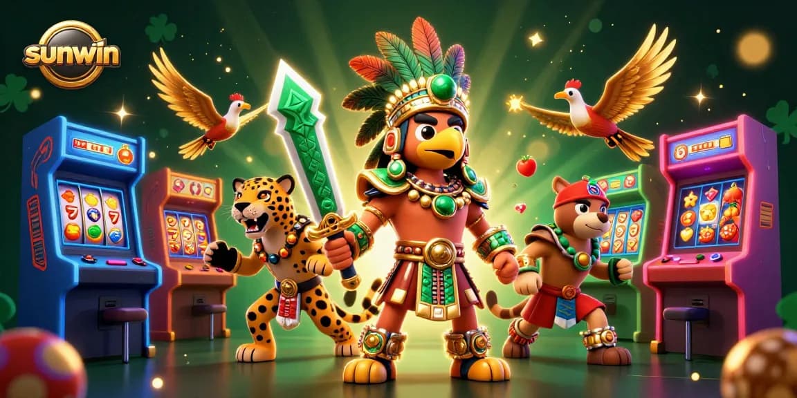 Engage with sunwin's vibrant gaming world underpinned by Aztec warriors and lively casino elements.