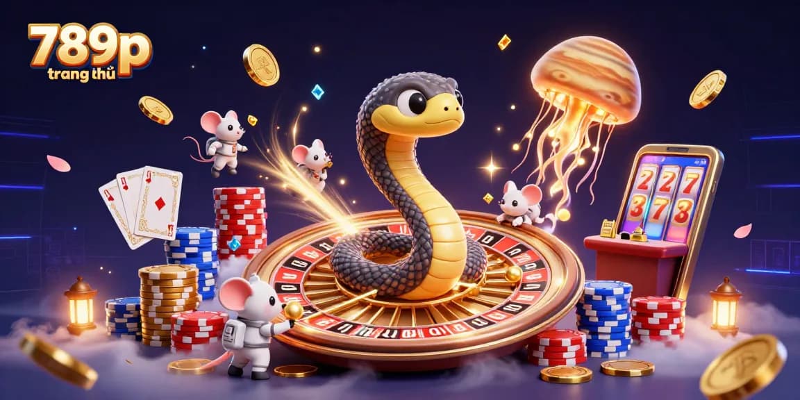 Bet on 789p trang chủ with vibrant casino scene featuring cosmic characters in action.