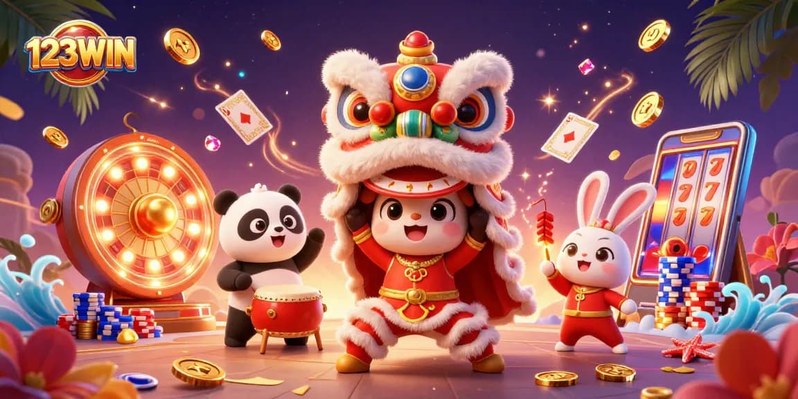 Join the action at 123WIN with thrilling casino excitement and colorful characters in this vibrant scene.