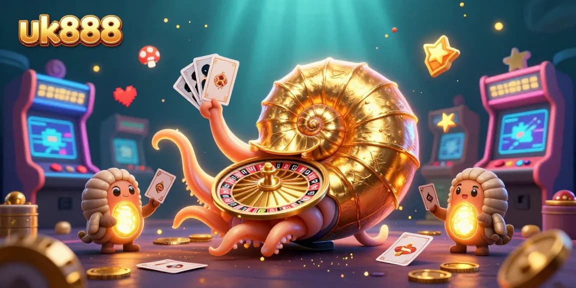 Engage with the exciting world of uk888 through a vibrant casino-themed 3D illustration.