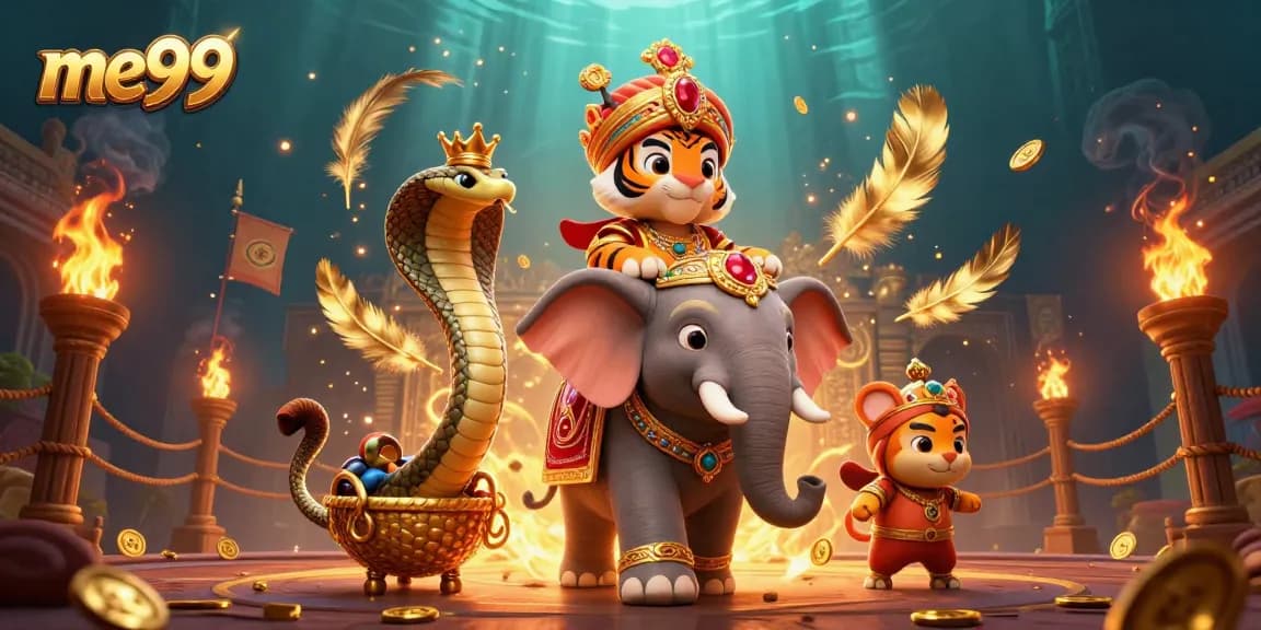 Experience excitement with me99 as the maharaja and elephant dominate the casino scene.