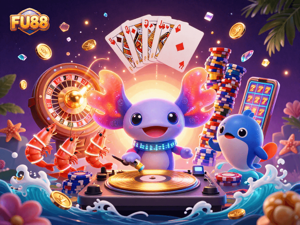 Experience thrilling gameplay at FU88 with vibrant characters and casino elements in a lively setting.