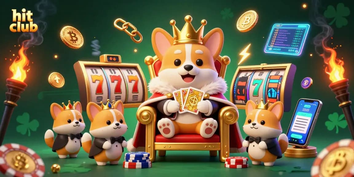 Hit club slots scene featuring a royal corgi and cat butler among rich casino elements