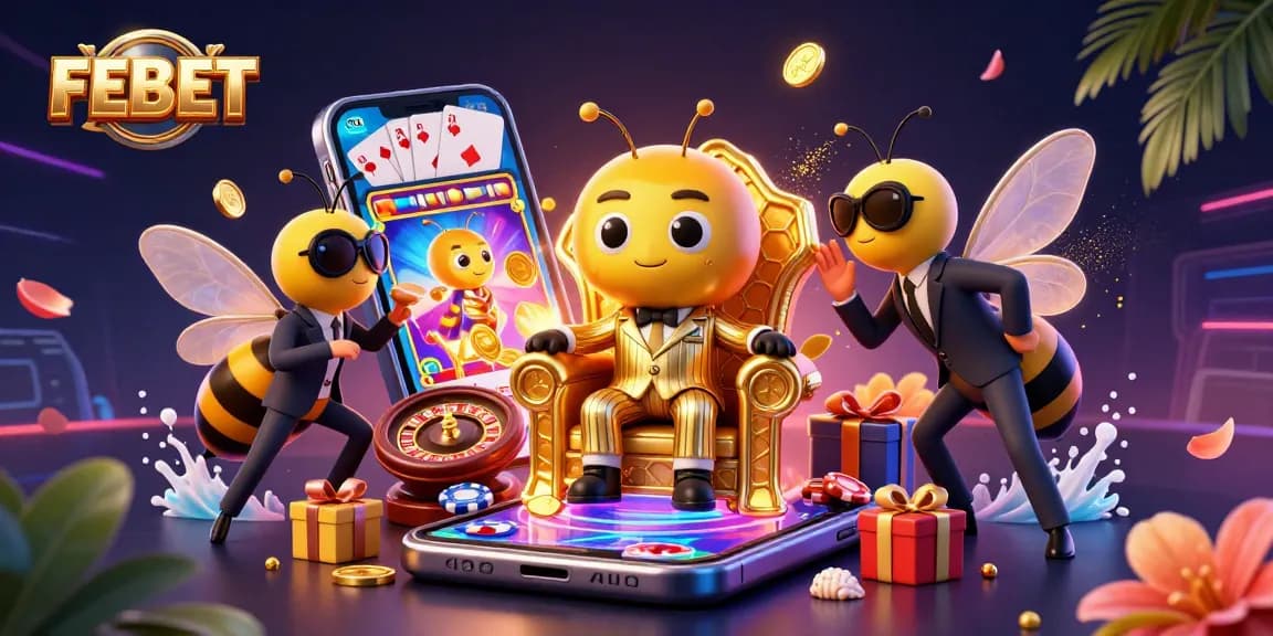 Spin thrilling slot games with FEBET's vibrant casino scene featuring a bumblebee mob boss.